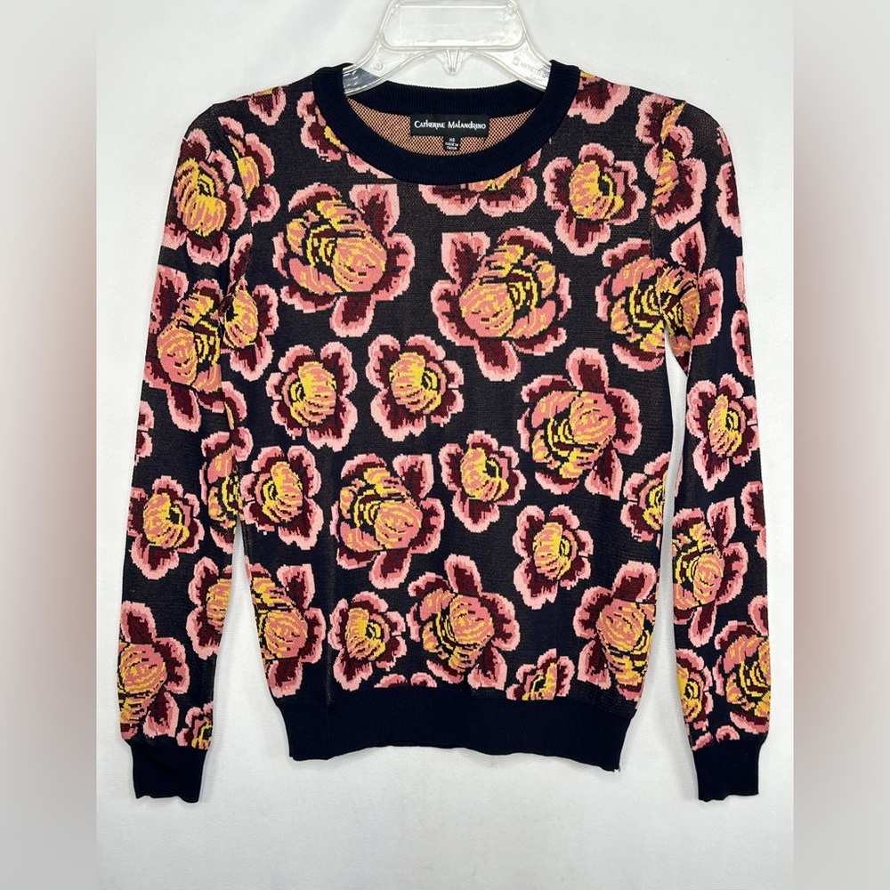 Catherine Malandrino Floral Crew Neck Sweater Cottagecore Sz XS